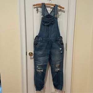 Abercrombie & Fitch Denim Distressed Overalls, Size Small